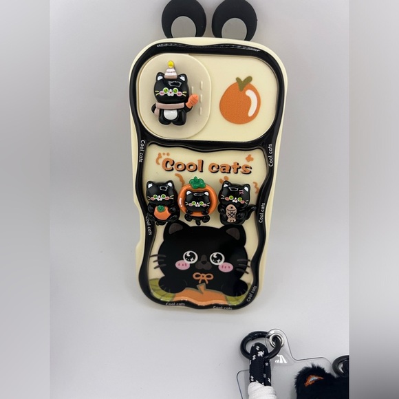 iPhone 16 Case – Cute Black Cat Design with Plush Charm & Wrist … - Picture 4 of 8